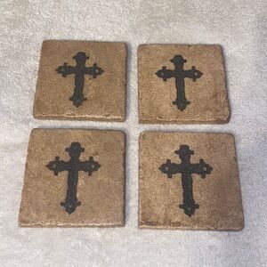 Used (Mainly for Decor) Set of 4 Cross Tile/Stone Coasters